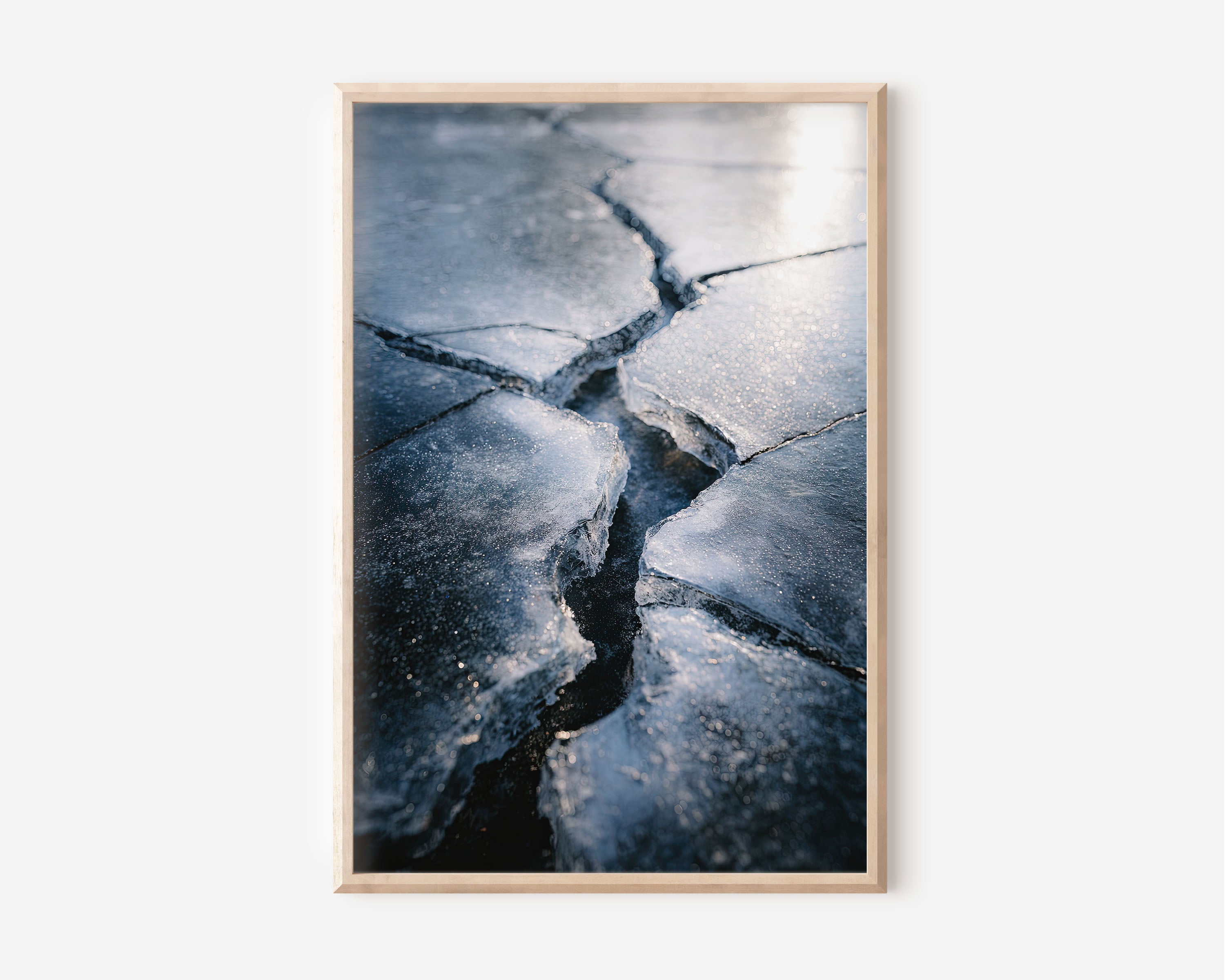 Abstract Ice Crack Wall Art Print | Blue Minimalist Frozen Texture Canvas | Modern Nature Photography Wall Decor