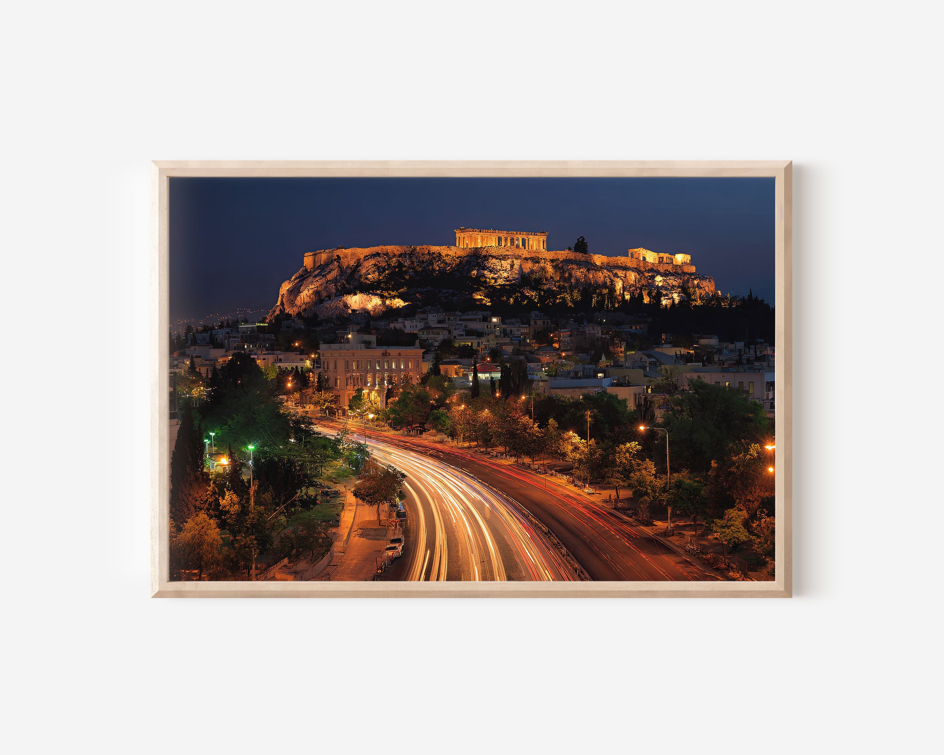 Acropolis Athens Night Wall Art Print, Greece Parthenon Cityscape