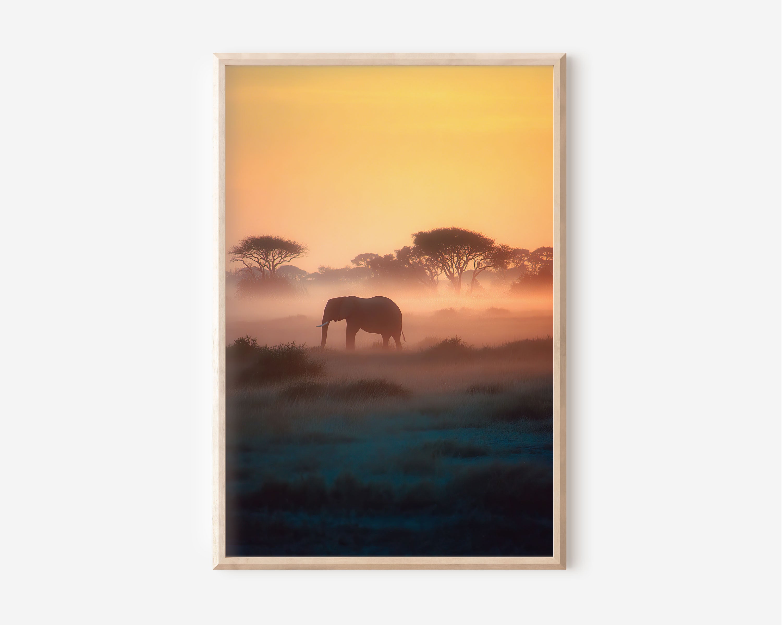 African Elephant Sunrise Canvas Print – Safari Wildlife Wall Art