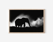 African Elephant Silhouette Print | Black and White Wildlife Wall Art | Safari Dust Photography