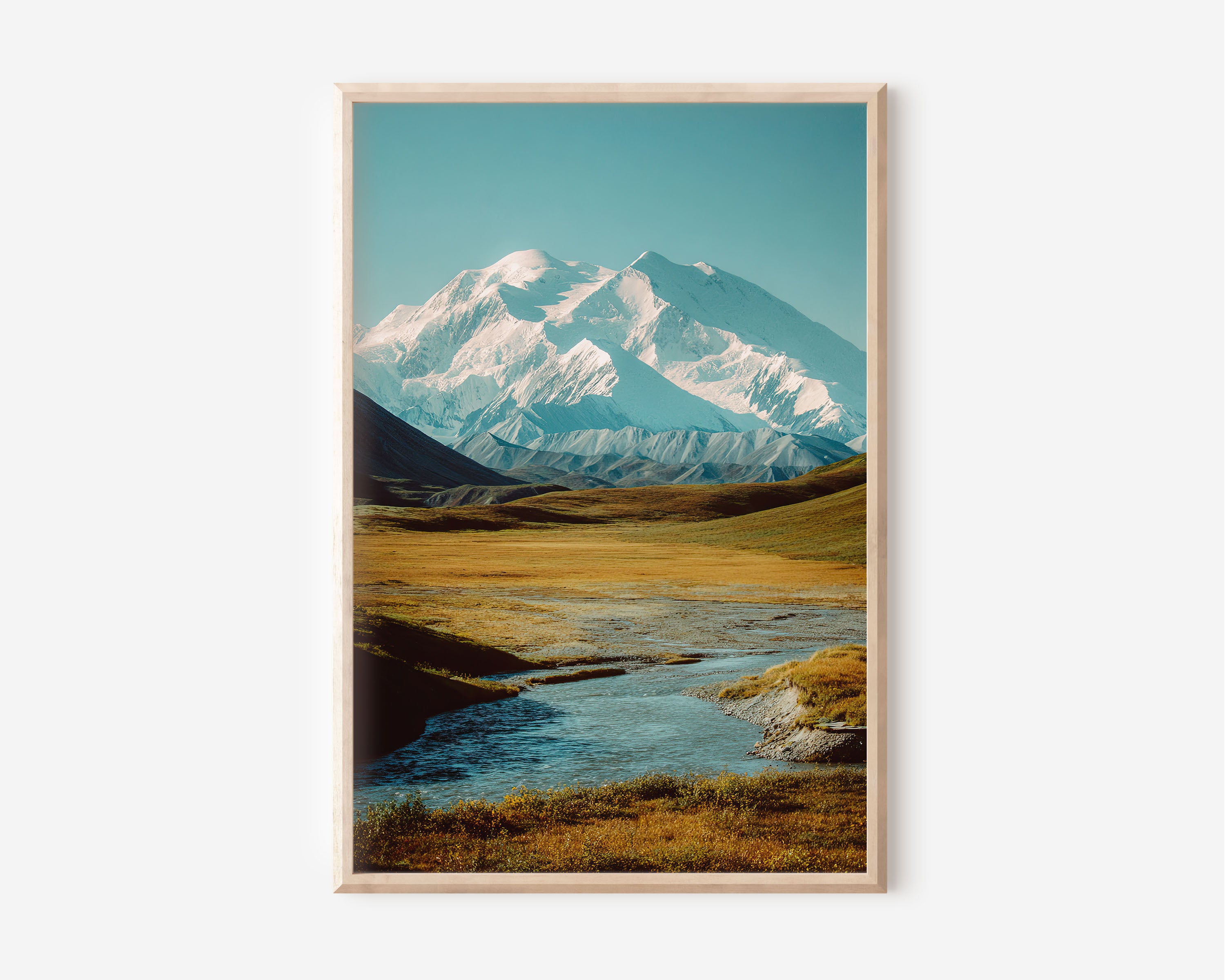 Alaska Snow Mountain River Wall Art Print | Scenic Wilderness Canvas