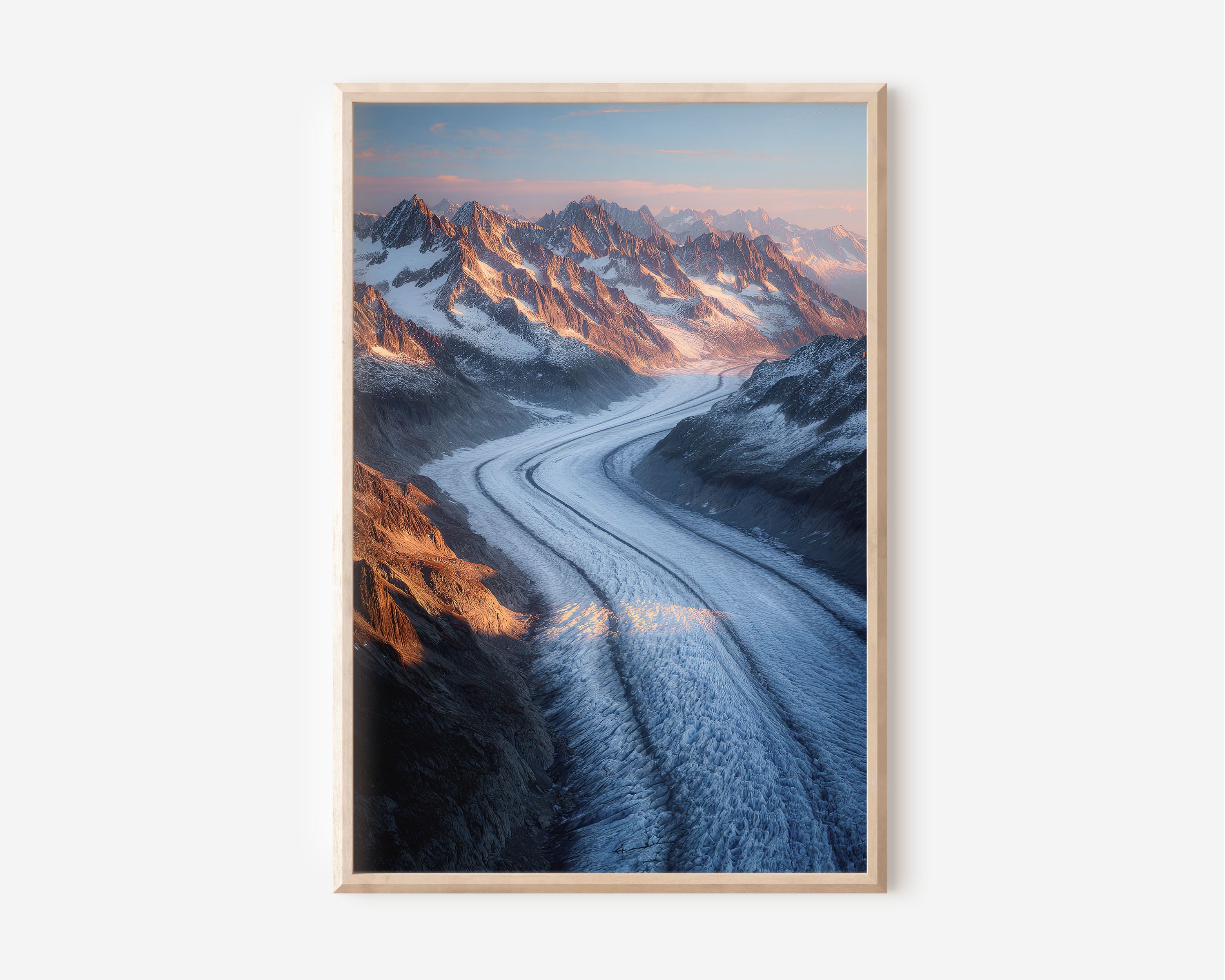 Aletsch Glacier Aerial Wall Art Print | Swiss Alps Switzerland Photography | Europe's Largest Glacier Sunrise Poster