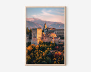 Alhambra Sunset Wall Art – Golden Hour Spanish Architecture Canvas Print, Luxury Travel Decor