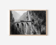 Alpine Train Viaduct Black and White Canvas Print