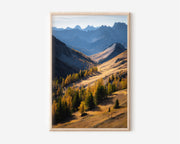 Dolomites Autumn Larch Valley Wall Art Print | Italy Alpine Golden Forest Photography | South Tyrol Mountain Layers Poster