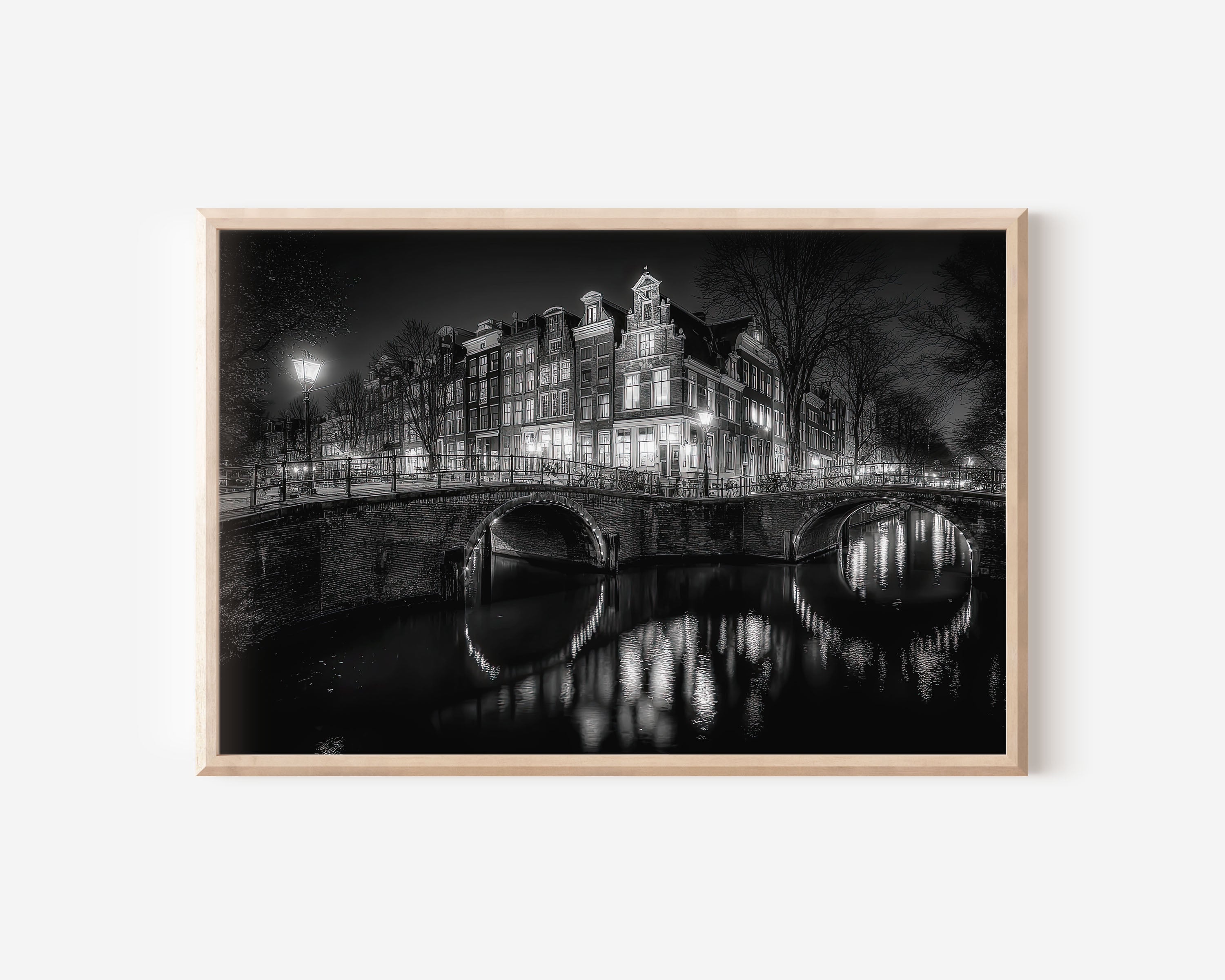 Amsterdam Canal Bridge Wall Art Print – Black and White Netherlands Photography