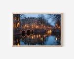 Amsterdam Canal Bridge Night Wall Art Print, Netherlands Cityscape