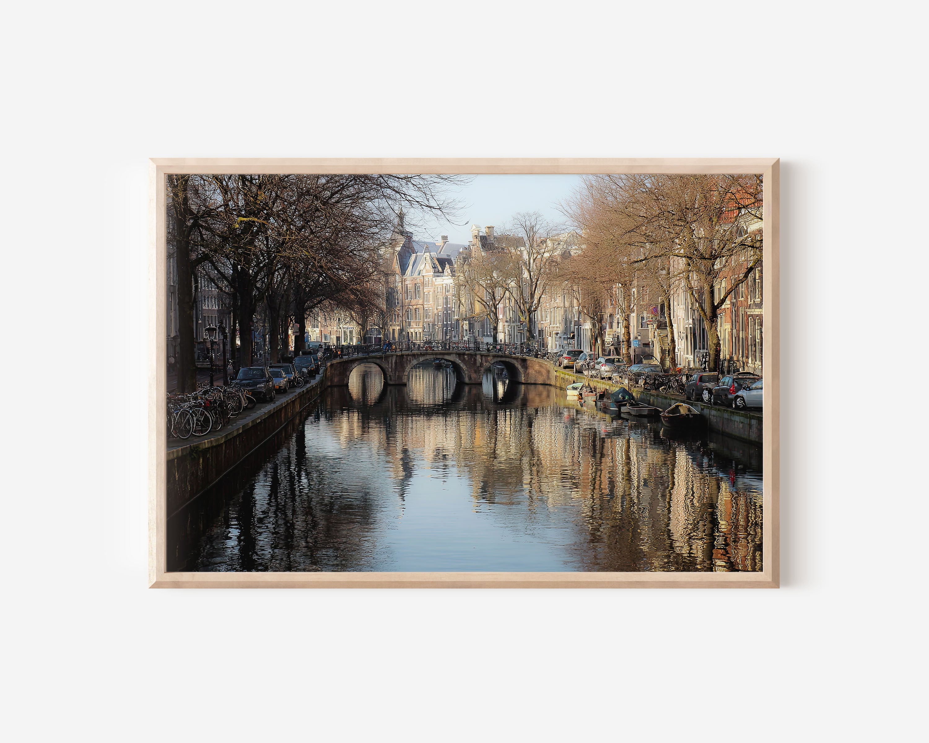 Amsterdam Canal Bridge Wall Art Print, Netherlands Historic Cityscape