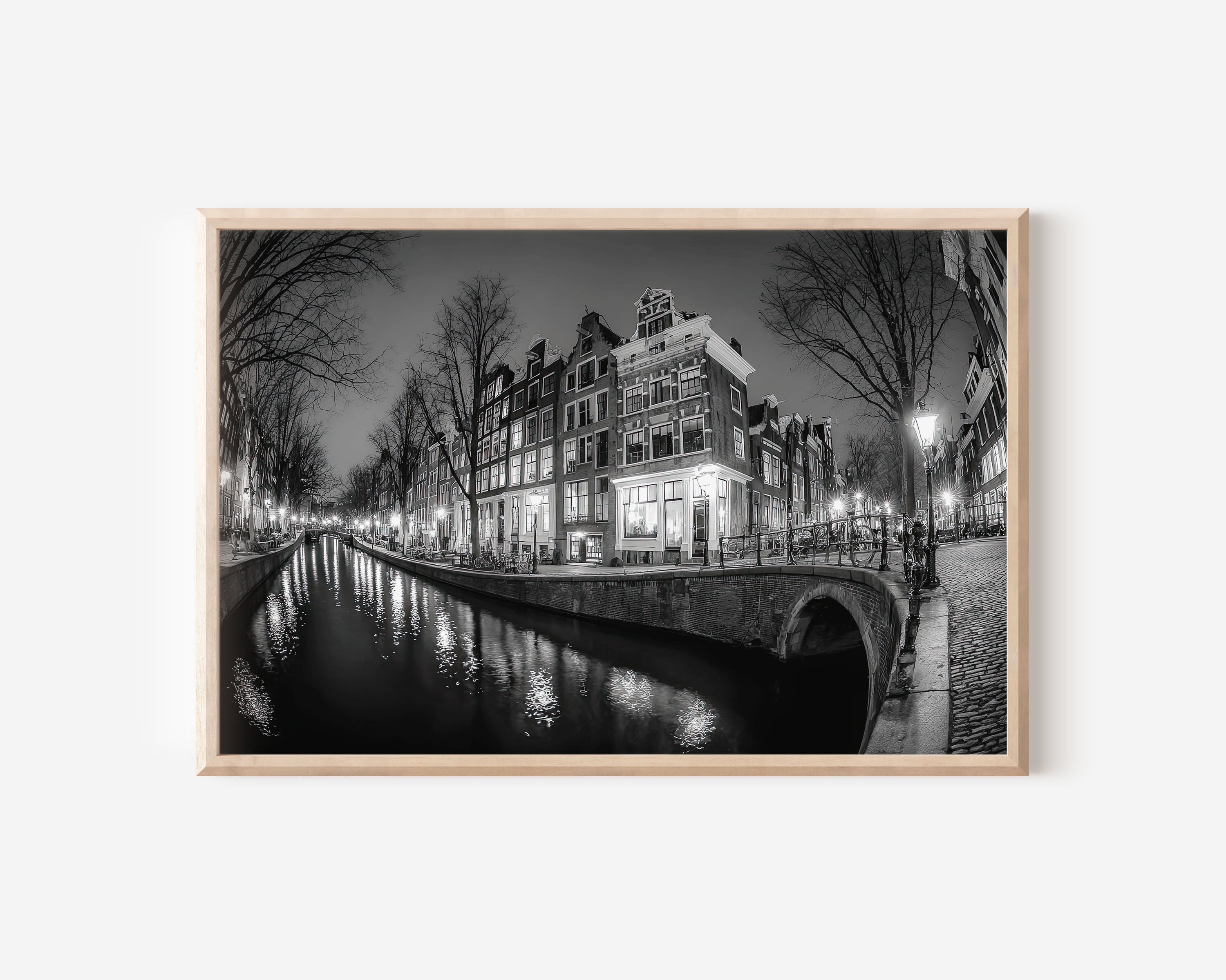 Amsterdam Canal Houses Wall Art Print – Black and White Netherlands Photography