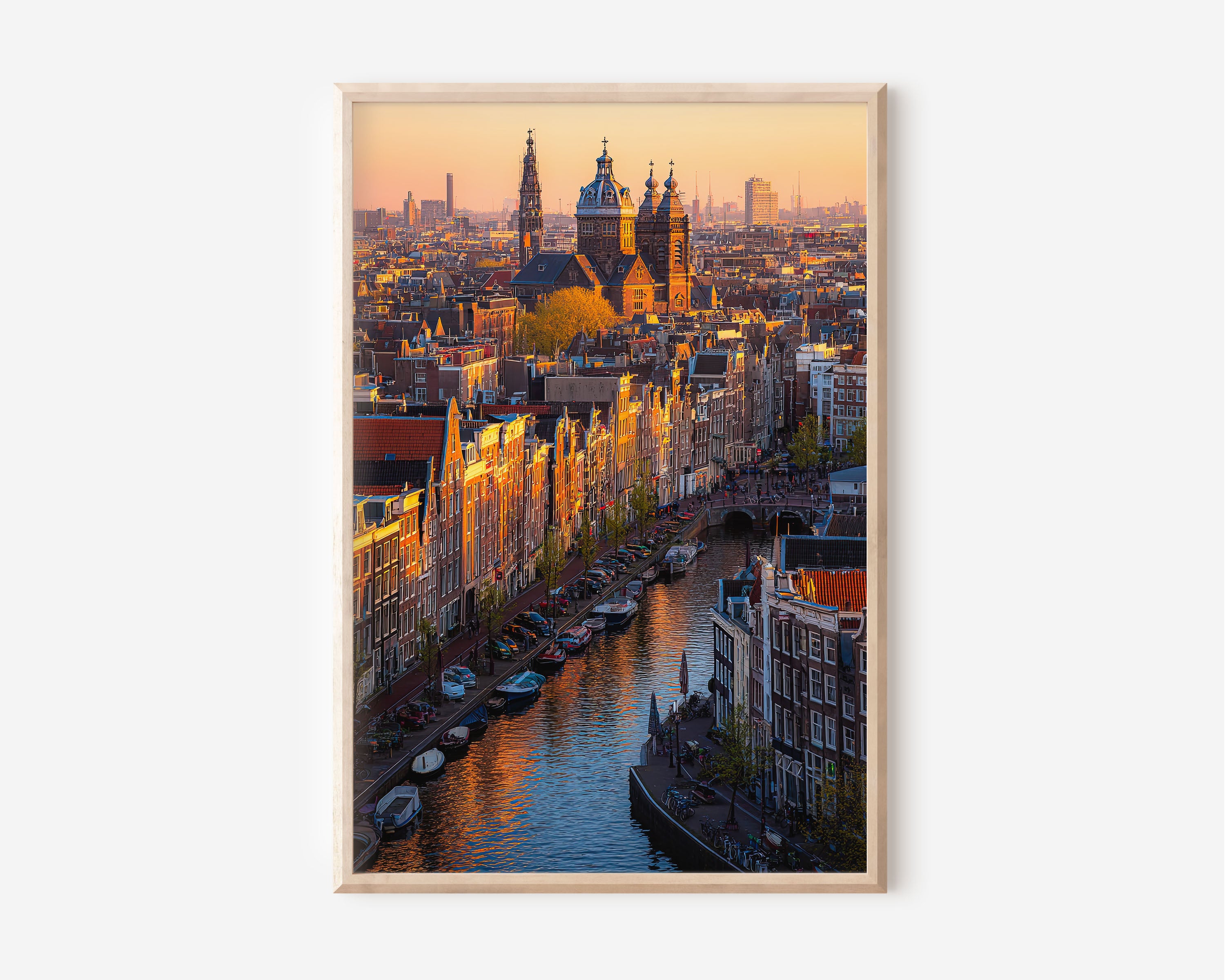 Amsterdam Canal House Sunset Wall Art | Oudezijds Voorburgwal Netherlands Golden Hour Print | Travel Photography Poster