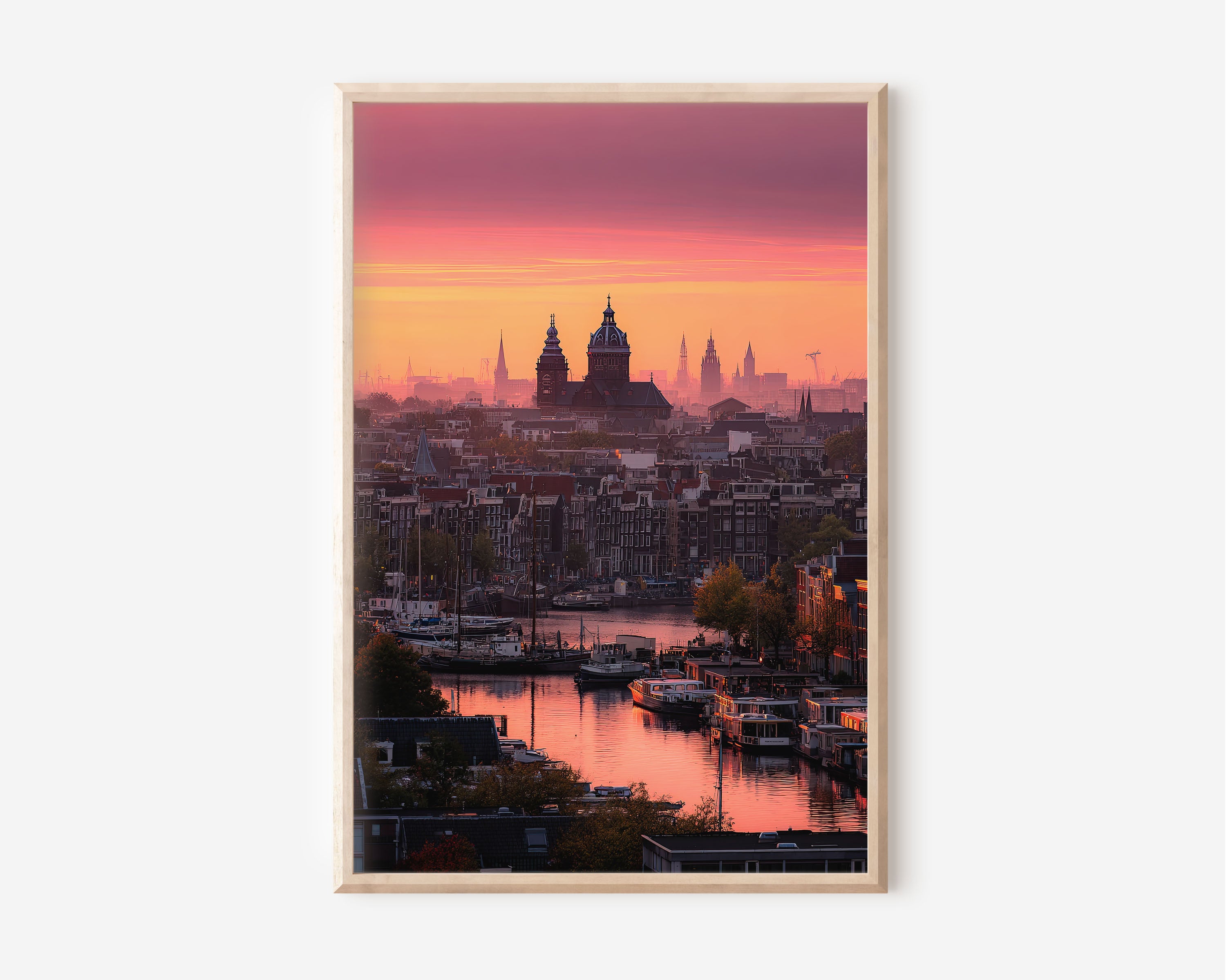 Amsterdam Canal Sunset Wall Art | Basilica of Saint Nicholas Netherlands Print | Travel Photography Poster