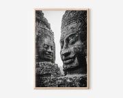 Angkor Thom Bayon Faces Wall Art Print | Cambodia Ancient Temple Stone Sculpture Black White Photography | Southeast Asia Travel Poster | Bold Spiritual Home Decor