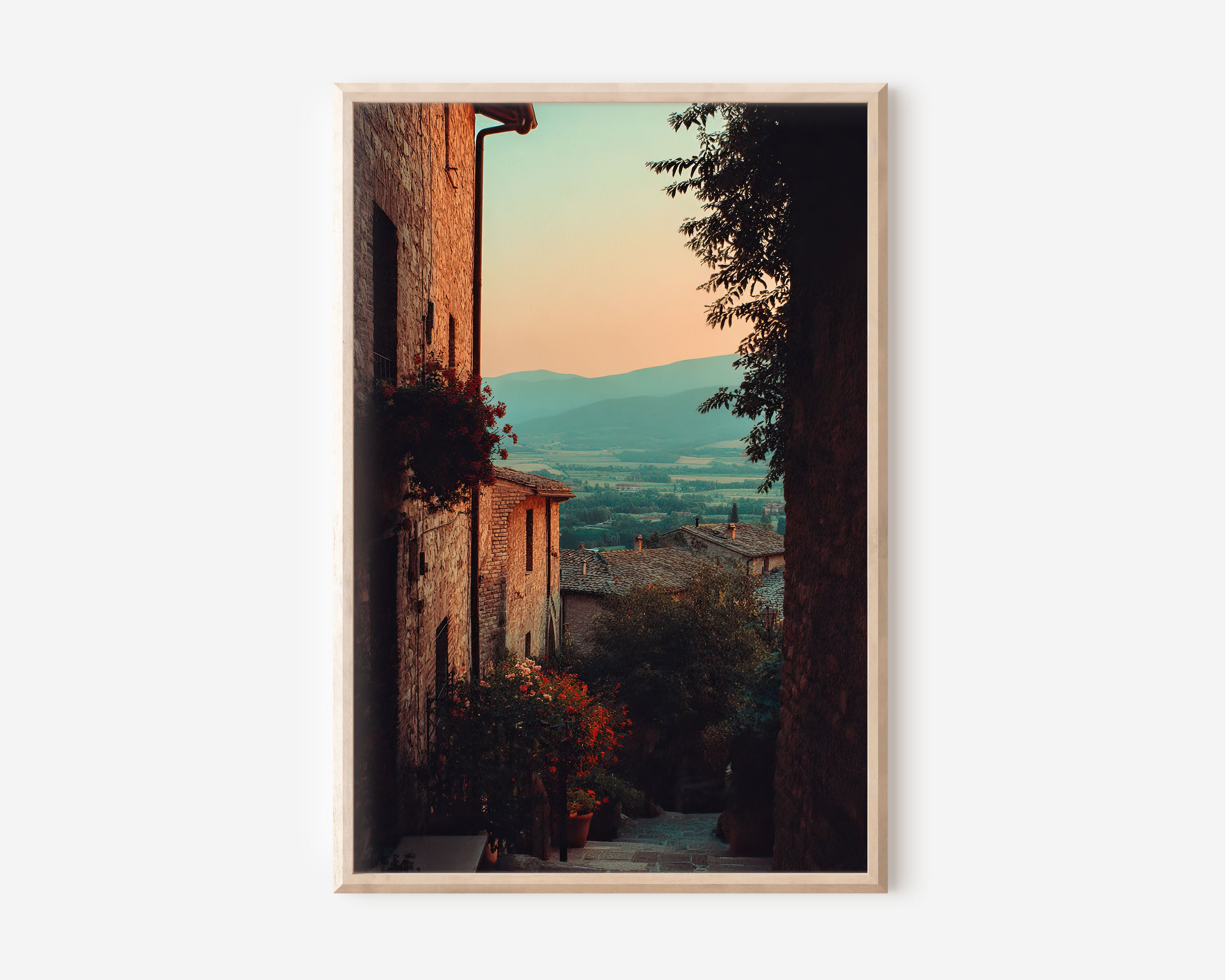 Assisi Italy Sunset Alley Wall Art | Rustic Italian Village Landscape Print