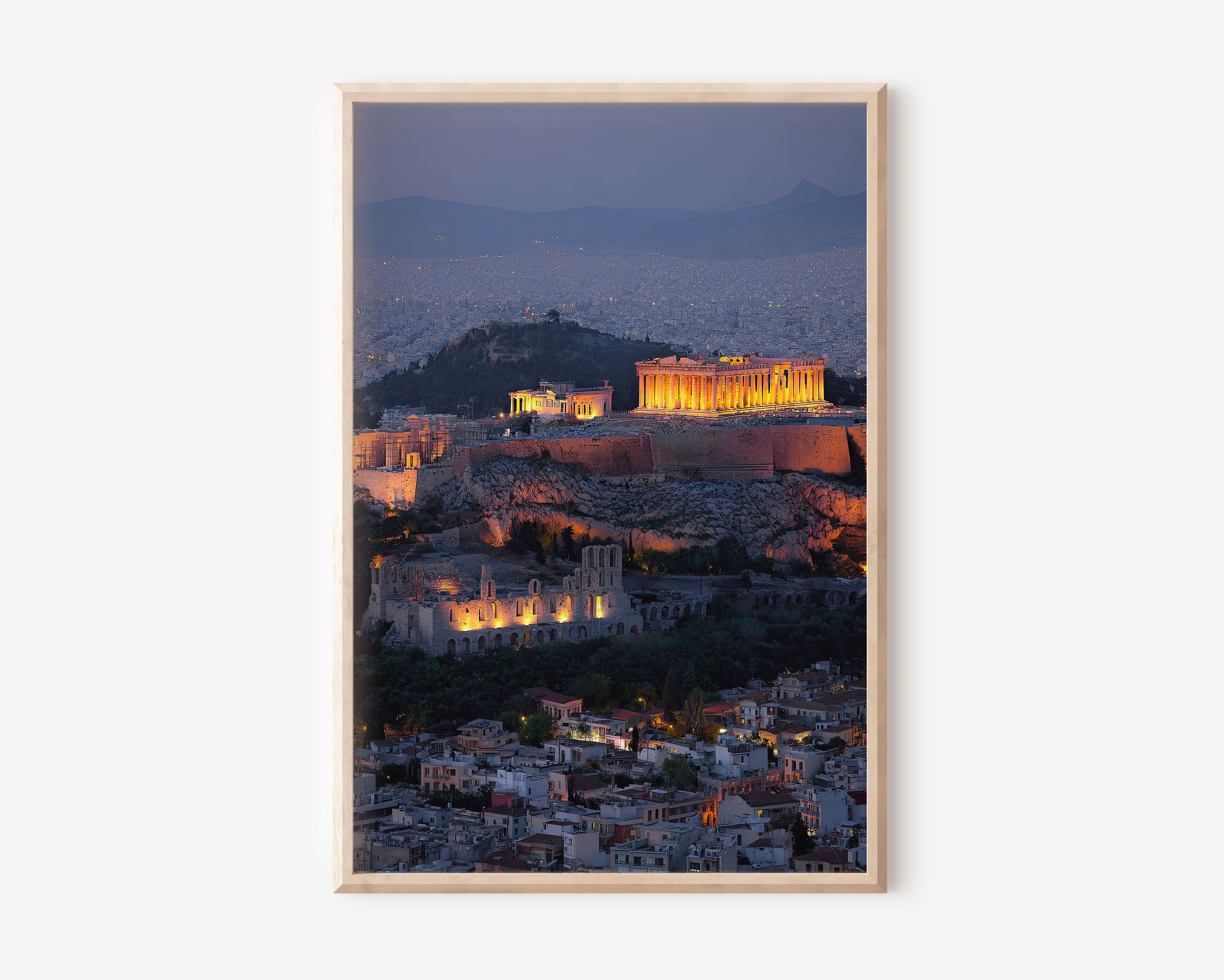 Athens Acropolis Parthenon Illuminated Night Wall Art | Greece Ancient City Skyline Print | Greek Travel Photography
