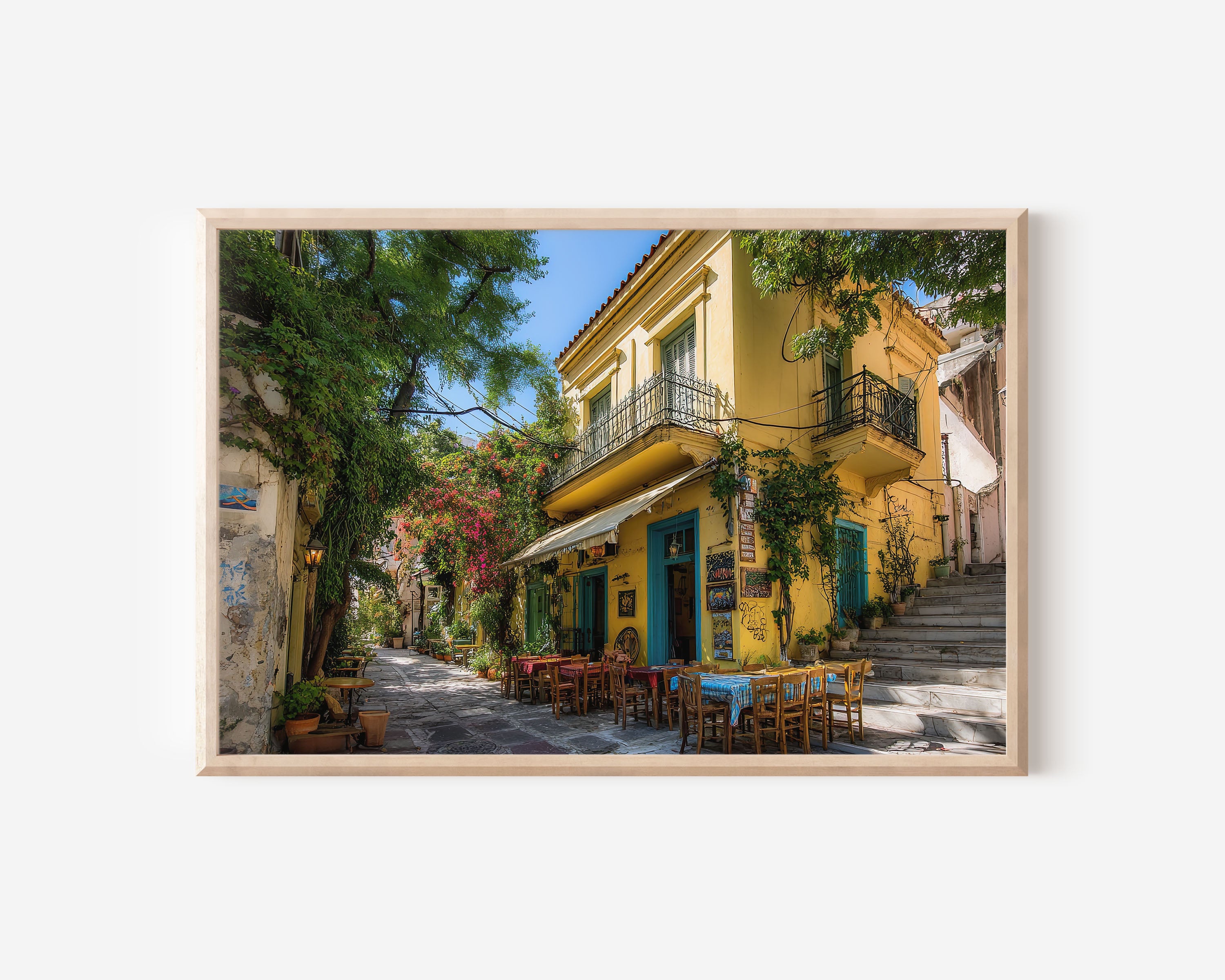 Athens Plaka Greece Street Wall Art Print – Mediterranean Cityscape Canvas