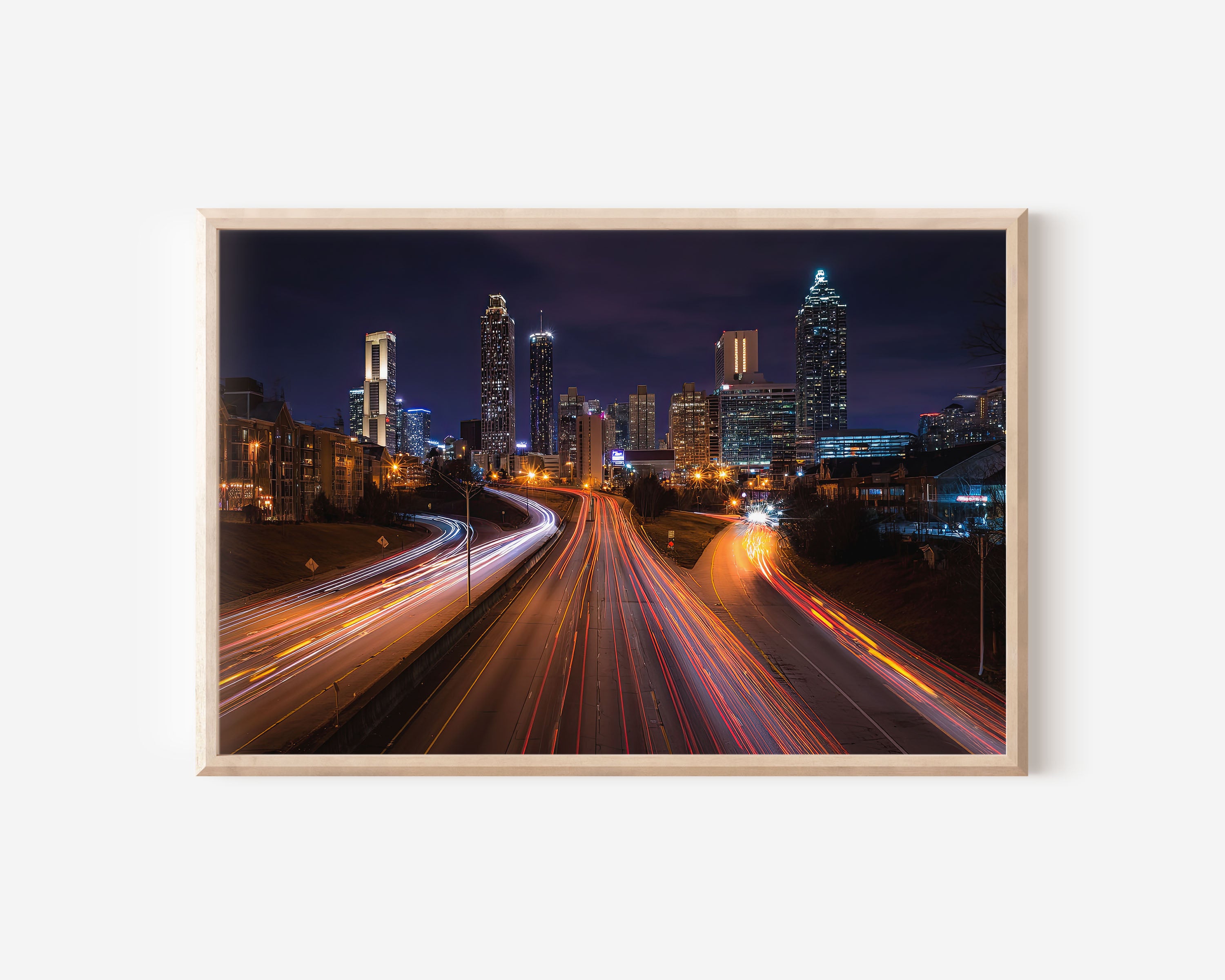 Atlanta Skyline Night Wall Art Print, Georgia City Light Trails