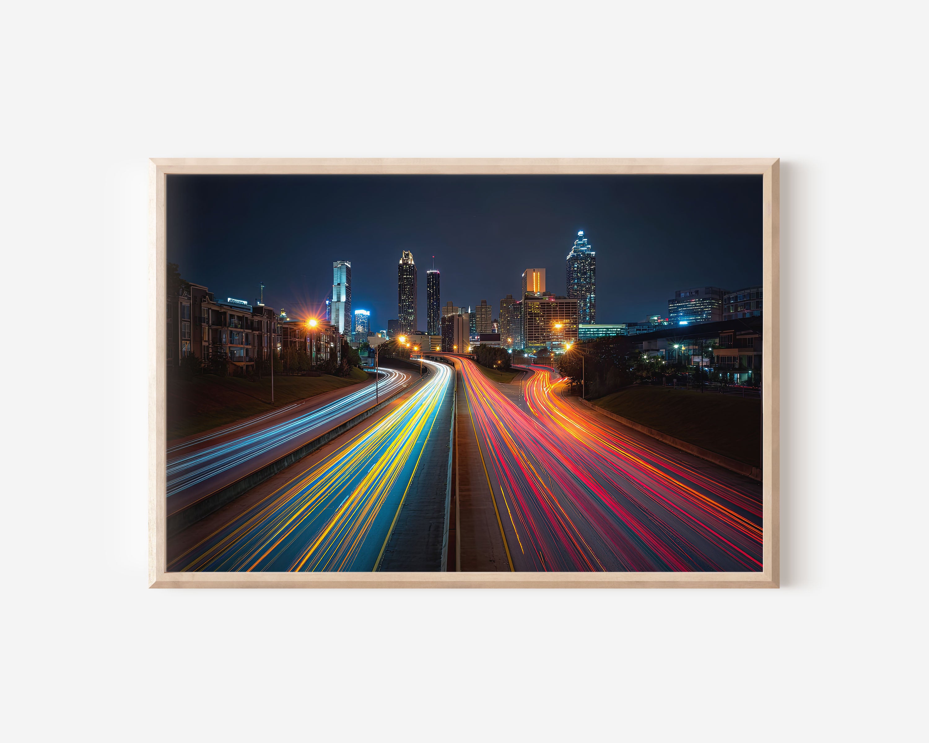 Atlanta Skyline Night Wall Art Print, Georgia City Light Trails