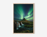 Aurora Borealis Kirkjufell Iceland Wall Art Print | Northern Lights Waterfall Photography | Iceland Night Sky Poster