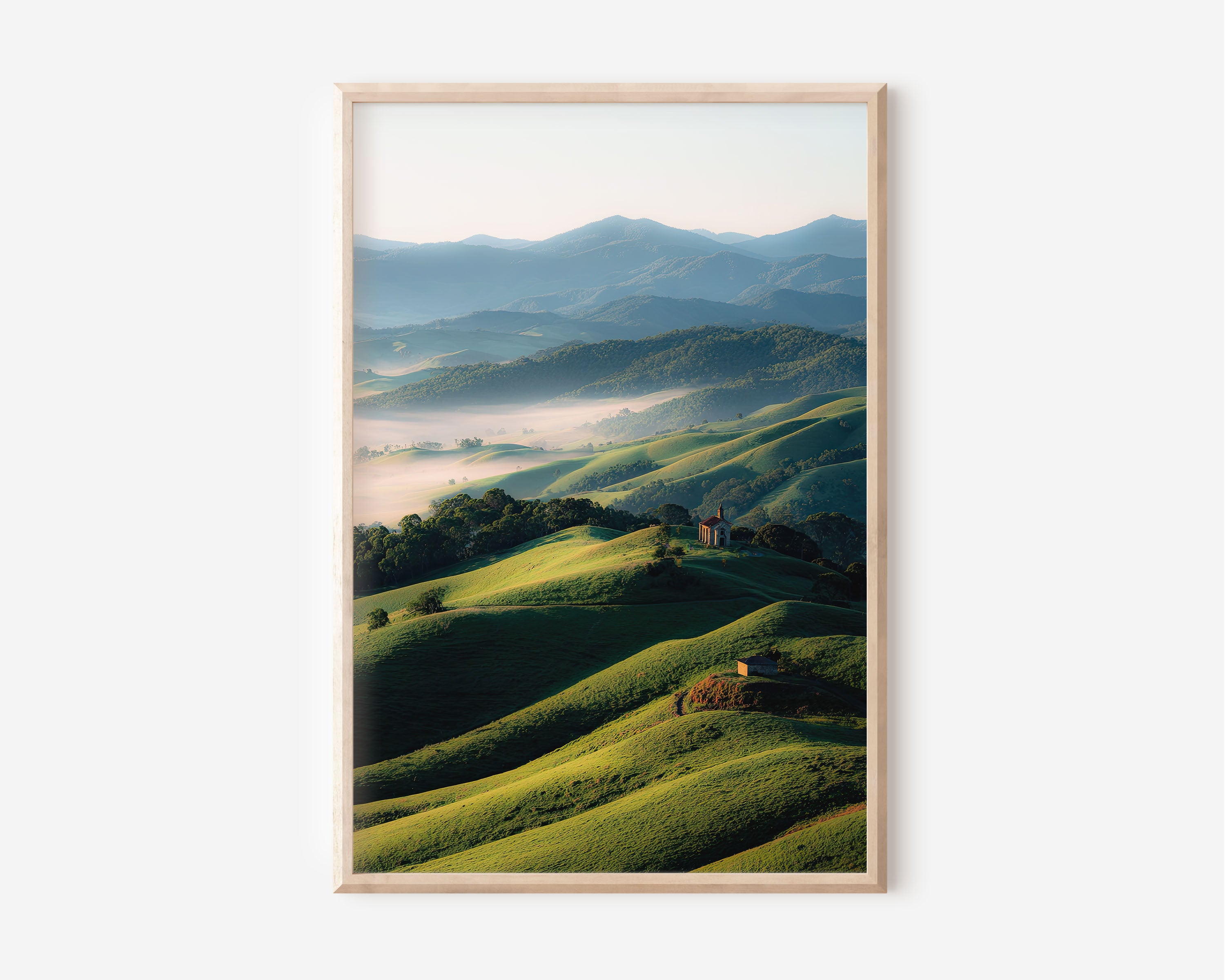 Australian Countryside Rolling Hills Print | New South Wales Green Hills Wall Art | Australian Rural Morning Mist Landscape Photography Poster