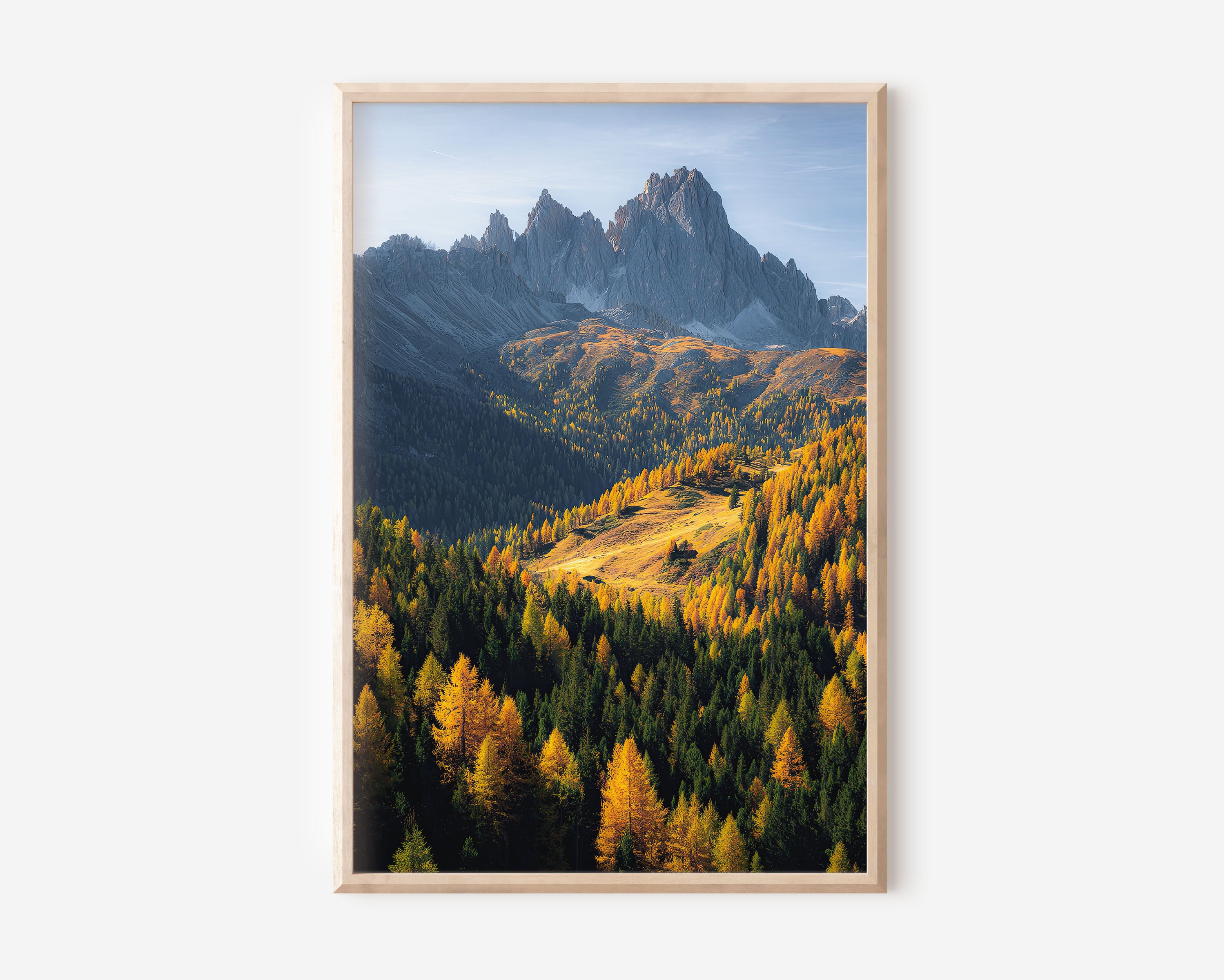 Autumn Dolomites Print | Golden Larch Forest Wall Art | Italy Mountain Landscape | Fall Nature Photography Poster