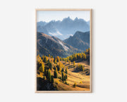 Golden Autumn Alps Print | Dolomites Mountain Pass Wall Art | Larch Meadow Landscape | Fall Photography Poster