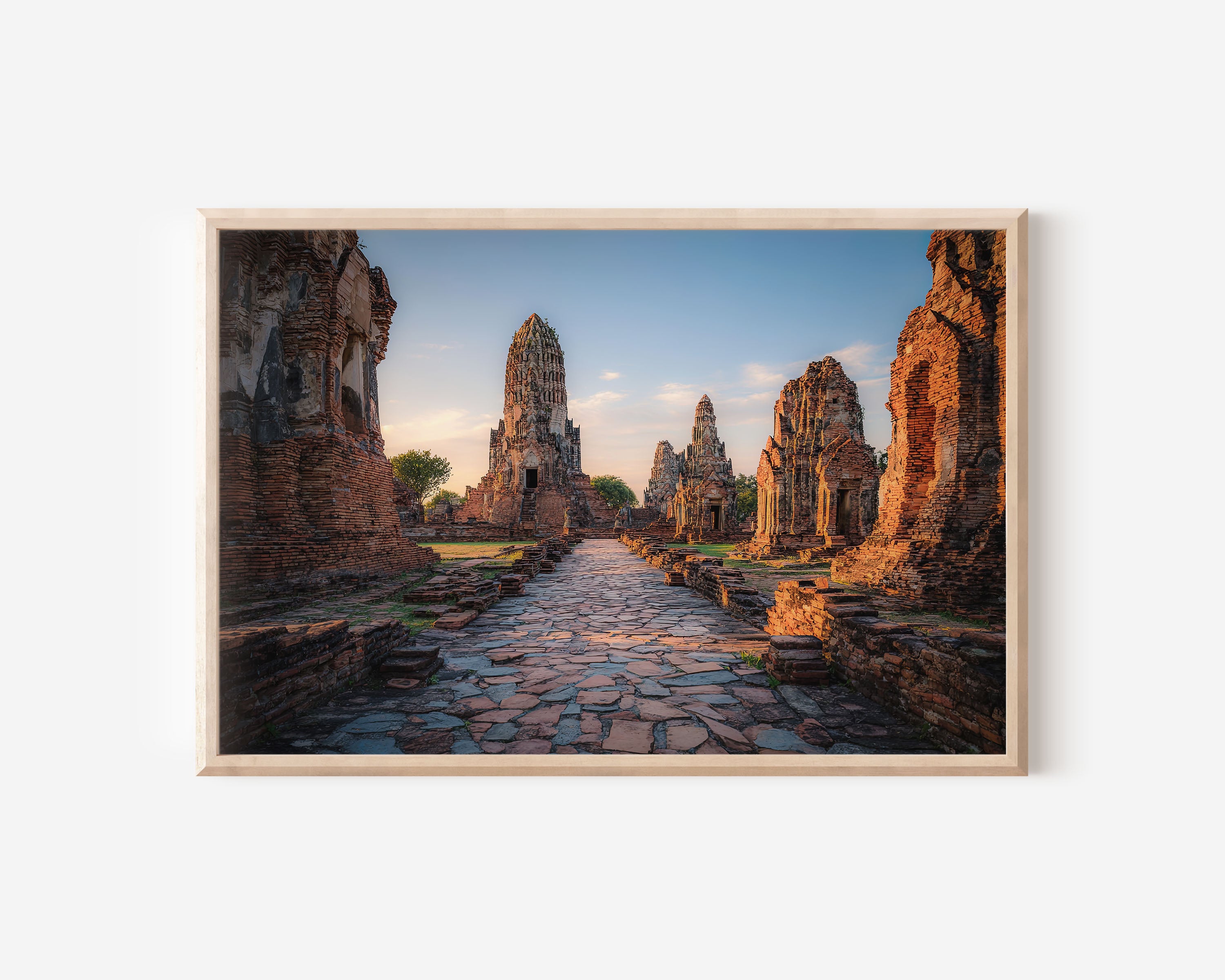 Ayutthaya Temple Ruins Wall Art Print – Thailand Historic Landscape Canvas