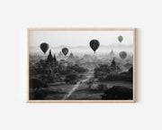 Bagan Hot Air Balloons Black & White Wall Art Print