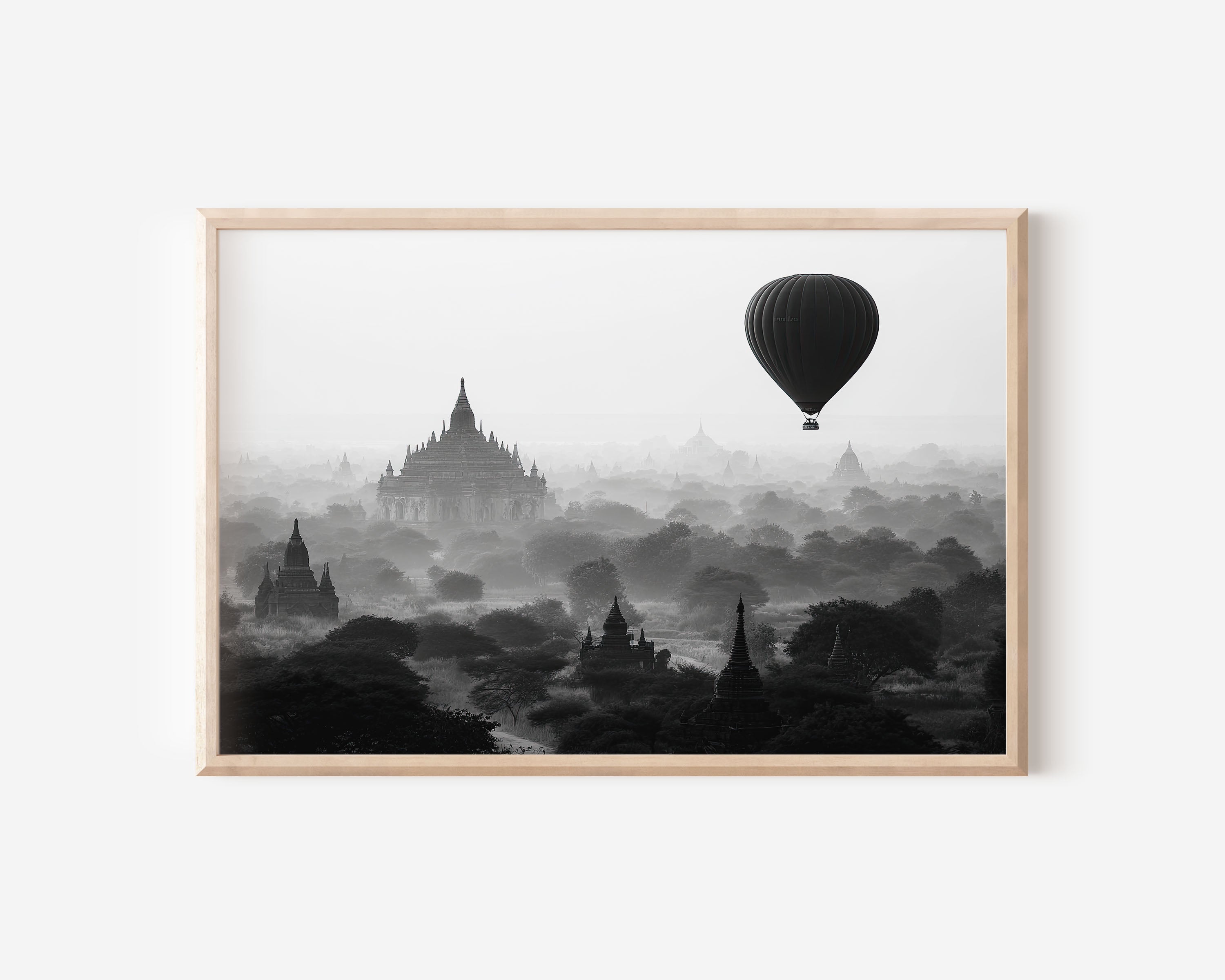 Bagan Temple Balloon Black & White Wall Art Print