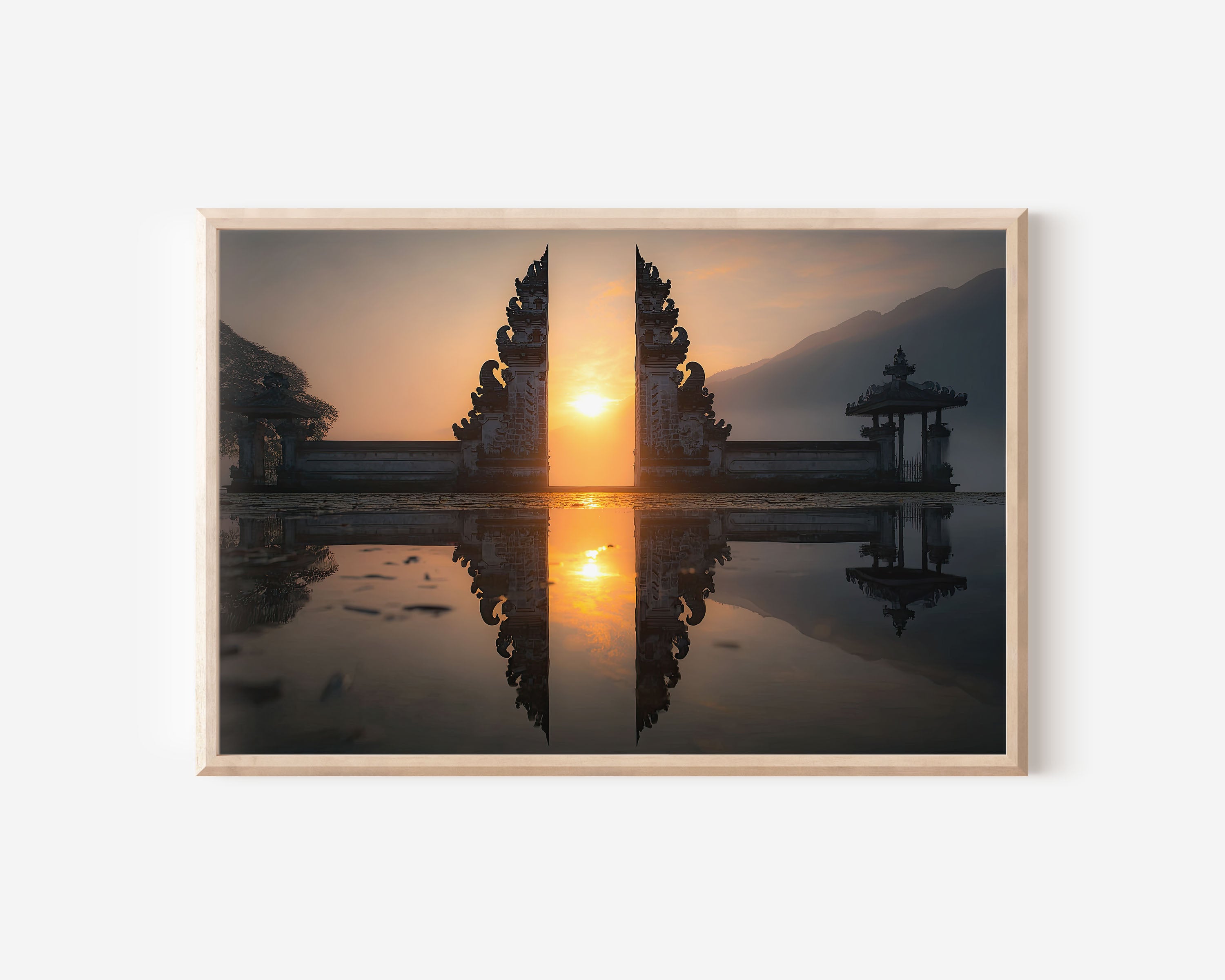 Bali Sunrise Temple Gate Wall Art Print – Tropical Landscape Canvas