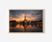 Bangkok Riverside Temple Sunset Wall Art Print – Thailand Golden Temple Canvas