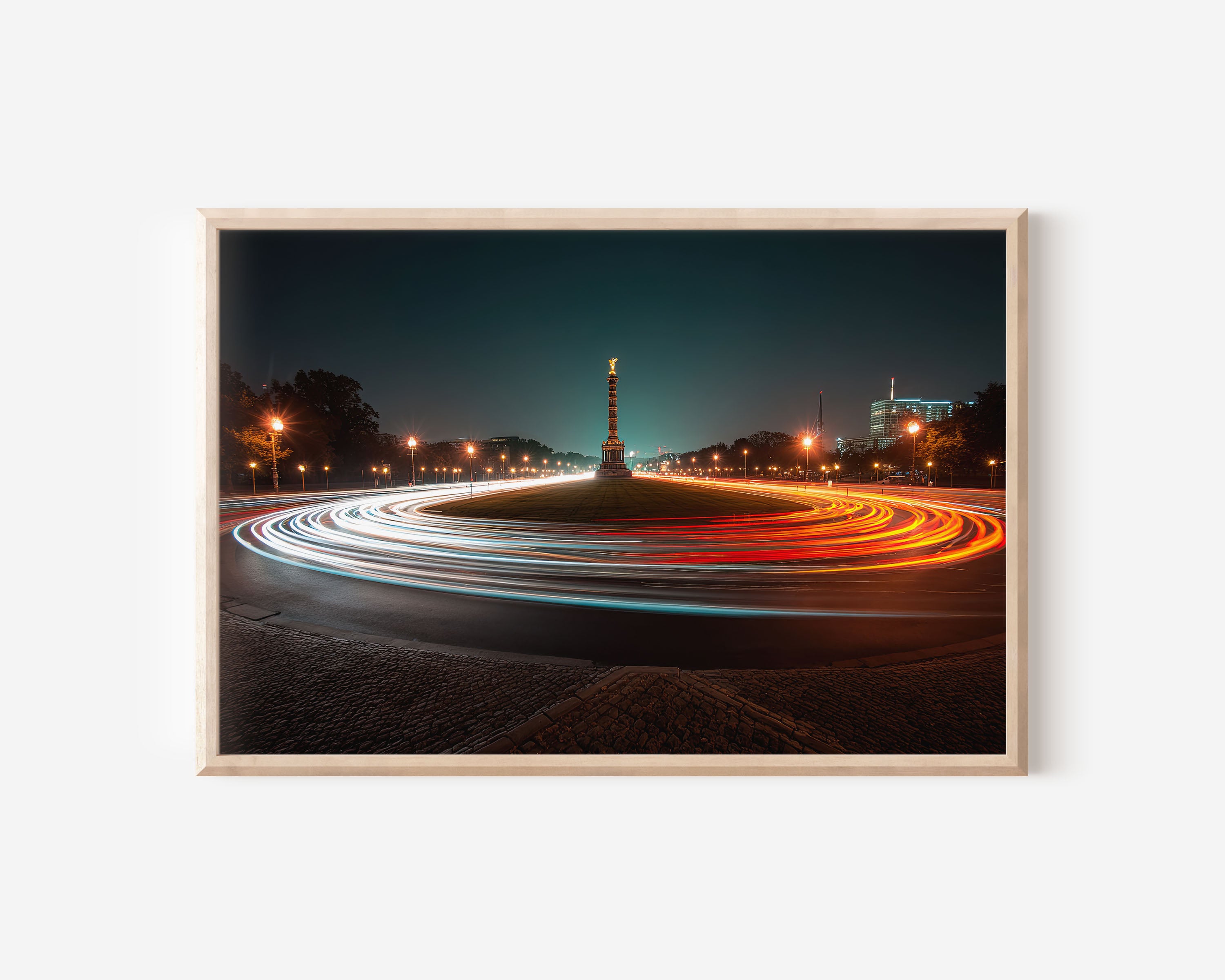 Berlin Victory Column Night Wall Art Print, Germany City Light Trails