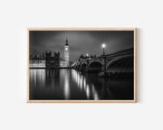 Big Ben London Black and White Wall Art Print – Westminster Night Canvas