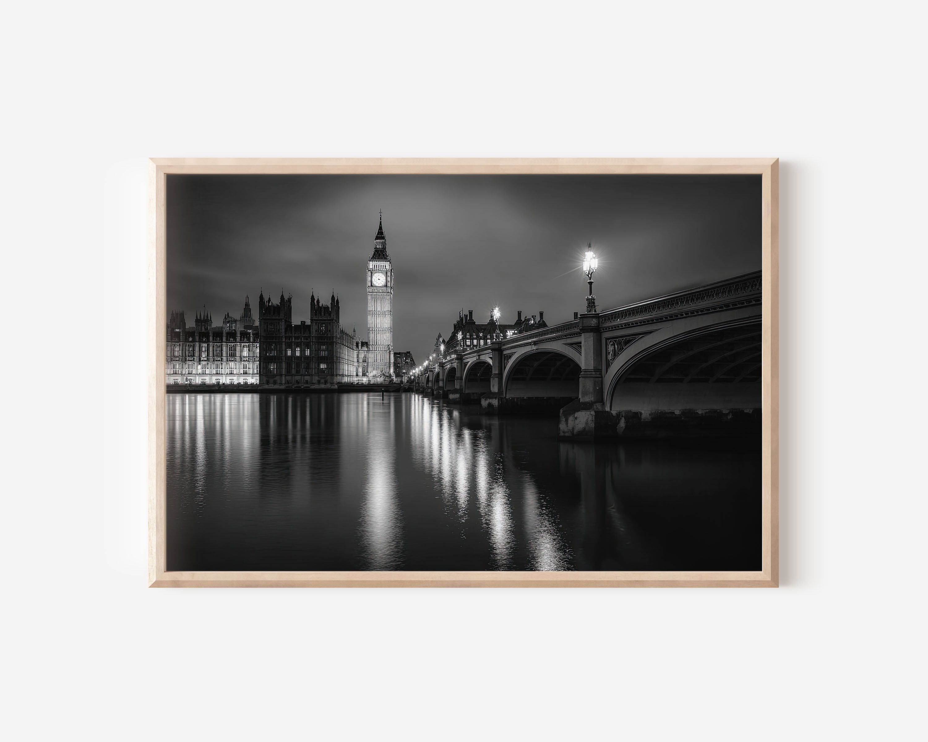 Big Ben London Black and White Wall Art Print – Westminster Night Canvas