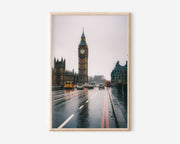 Big Ben in the Rain Wall Art Print | London Westminster Bridge Photography | Rainy City Street Cityscape Poster | UK England Travel Print | Moody Urban Home Decor