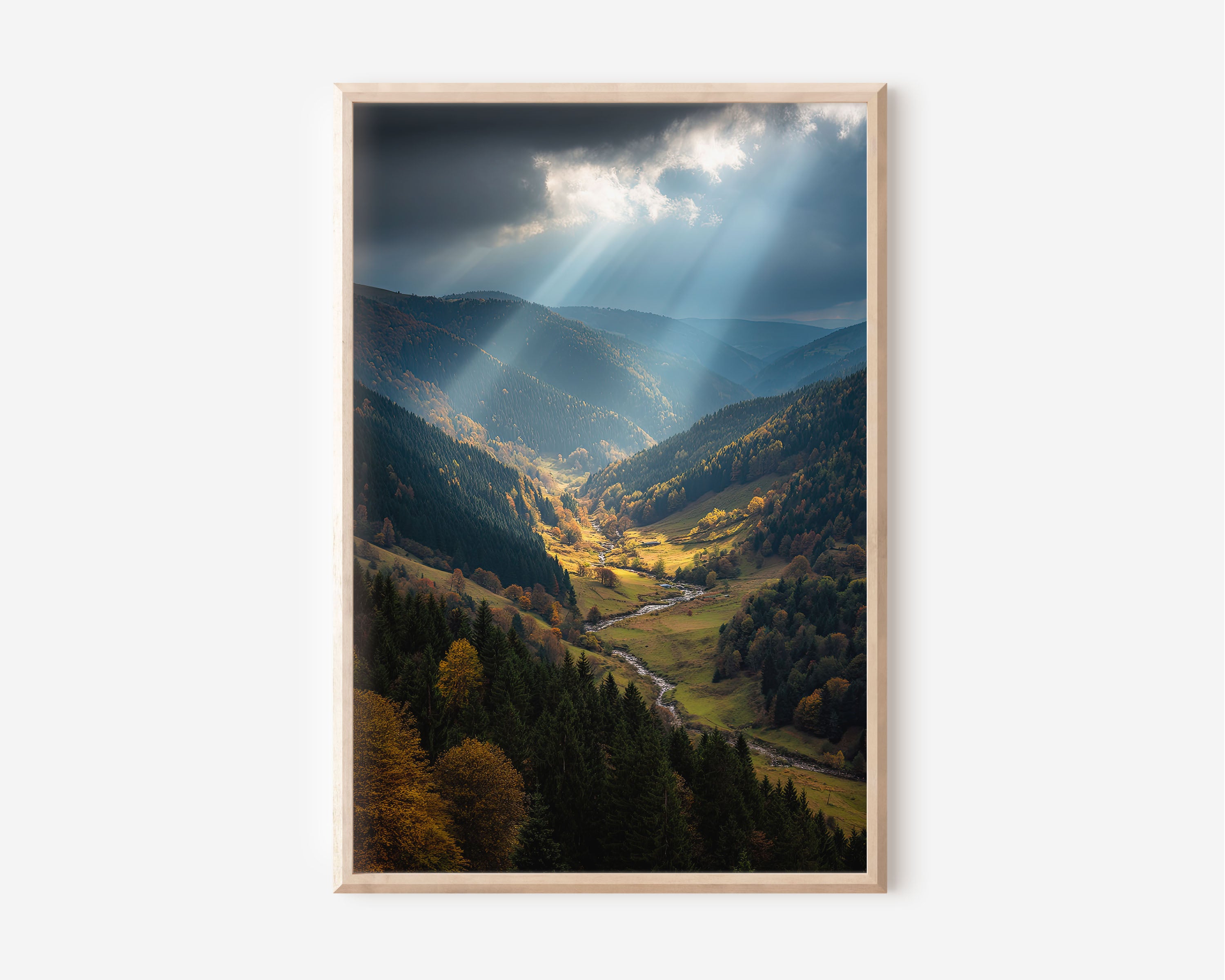 Black Forest Germany Valley Print | Autumn Forest Landscape Wall Art | Dramatic Light Ray Photography