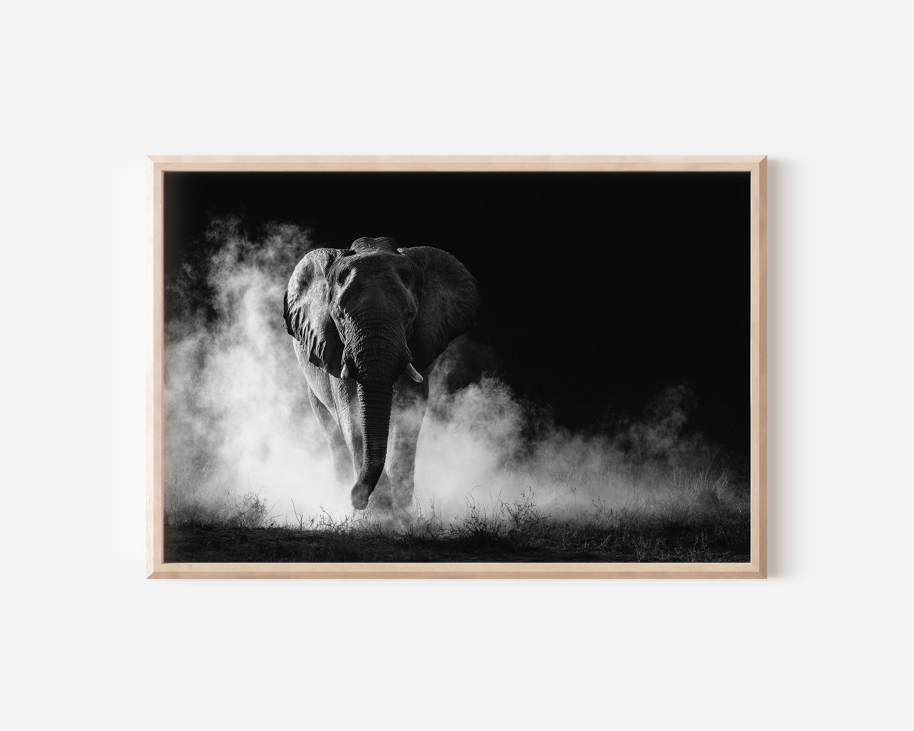 Charging Elephant Black and White Print | African Bull Elephant Wall Art | Safari Wildlife Photography