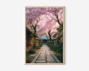 Blossoms of Kyoto Cherry Blossom Temple Path Wall Art Print | Japan Sakura Street Photography Poster | Japanese Garden Decor