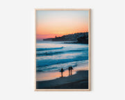 Bondi Beach Sunset Wall Art – Australian Coastal Ocean Canvas Print, Surfer Beach Decor