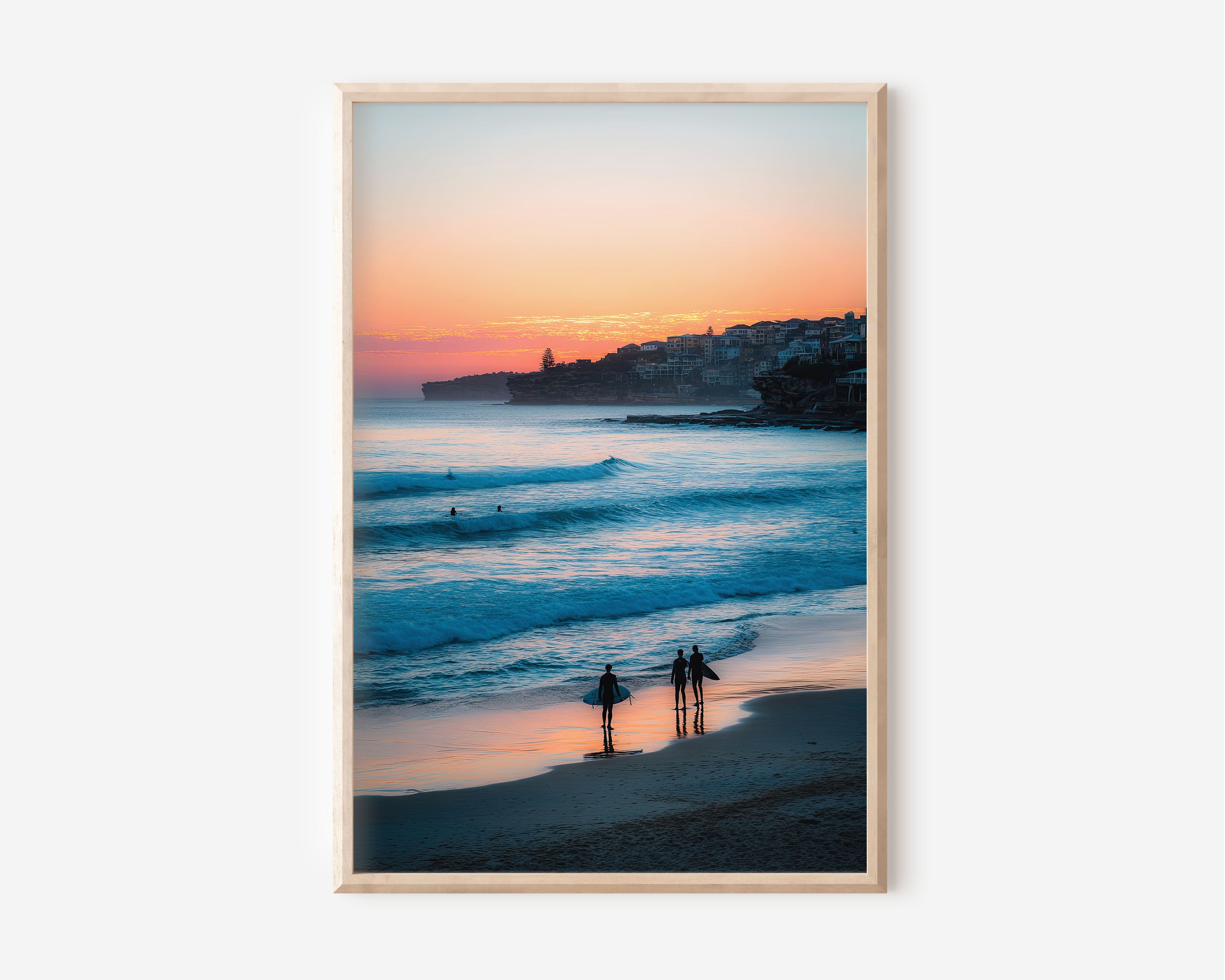 Bondi Beach Sunset Wall Art – Australian Coastal Ocean Canvas Print, Surfer Beach Decor