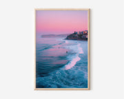 Bondi Beach Surfers Wall Art Print | Pink Sunrise Coastal Photography