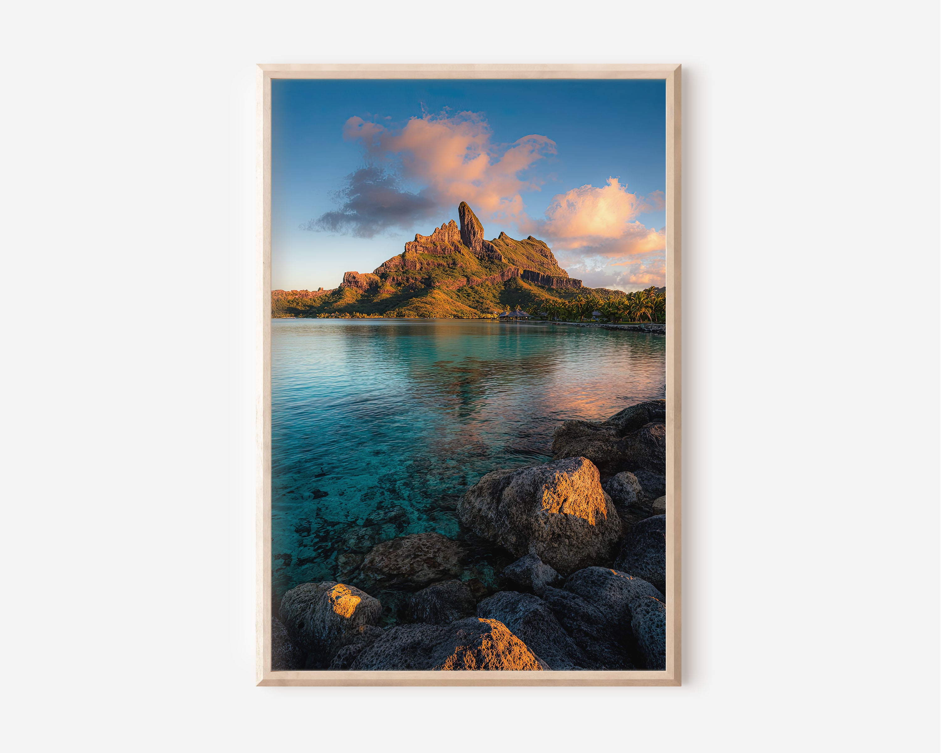Bora Bora Sunset Wall Art – Tropical Mountain Lagoon Canvas Print, Luxury Island Decor
