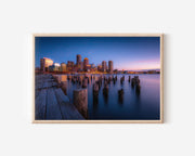 Boston Skyline Harbor Wall Art Print – Blue Hour Boston Harbor Long Exposure Photography, Massachusetts Cityscape Decor