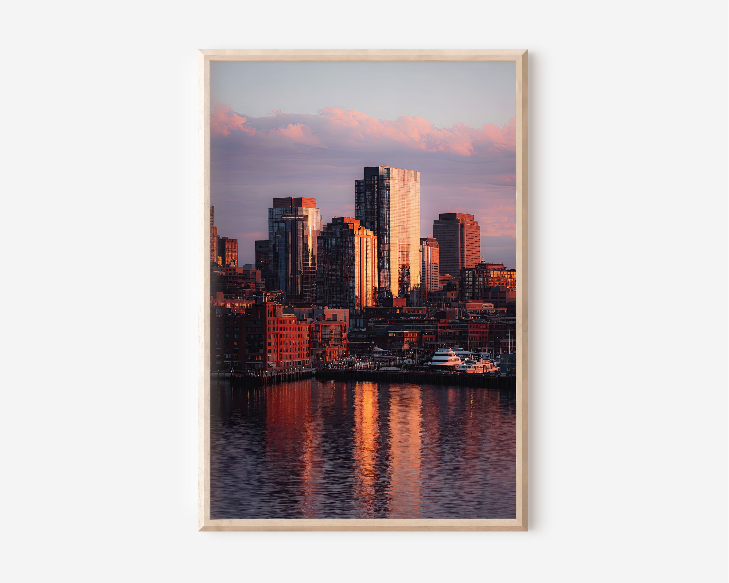 Boston Waterfront at Golden Hour | Harbour Skyline Wall Art Print