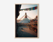 Boudhanath Stupa Wall Art Print | Kathmandu Nepal Photography | Buddhist Prayer Flags Landscape Poster | Spiritual Travel Print | Colourful Asian Home Decor