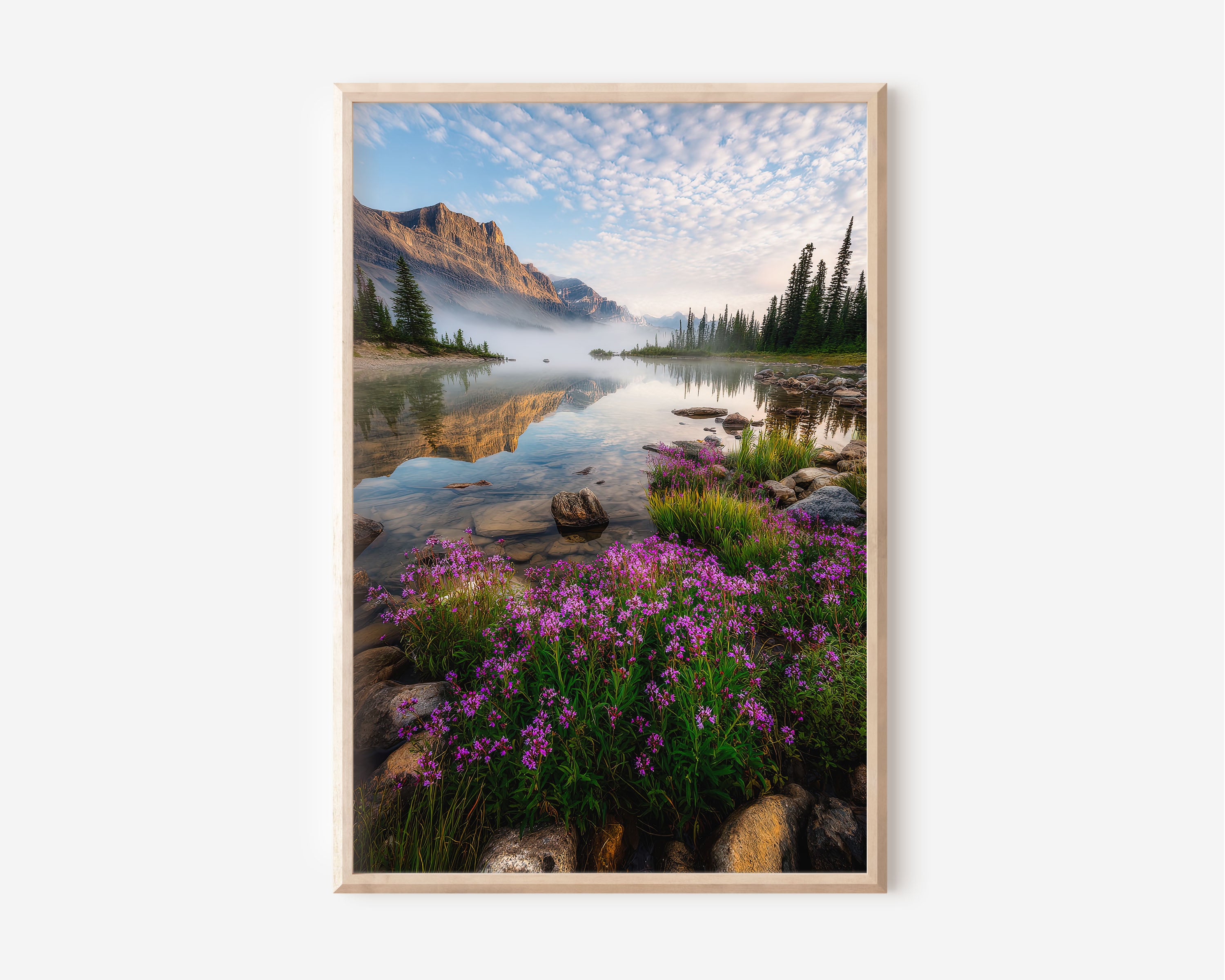 Bow Lake Banff Print | Canadian Rockies Wildflower Lake Wall Art | Alberta Morning Landscape Photography