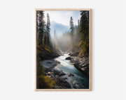Bow River Banff Print | Canadian Rockies River Forest Wall Art | Rocky Mountain Stream Sun Rays Landscape Photography Poster