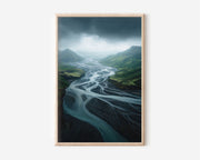 Iceland Glacial River Valley Print | Moody Braided River Wall Art | Arctic Highland Photography