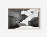 Brutalist Architecture Staircase Print | Black and White Concrete Wall Art | Minimalist Building Photography