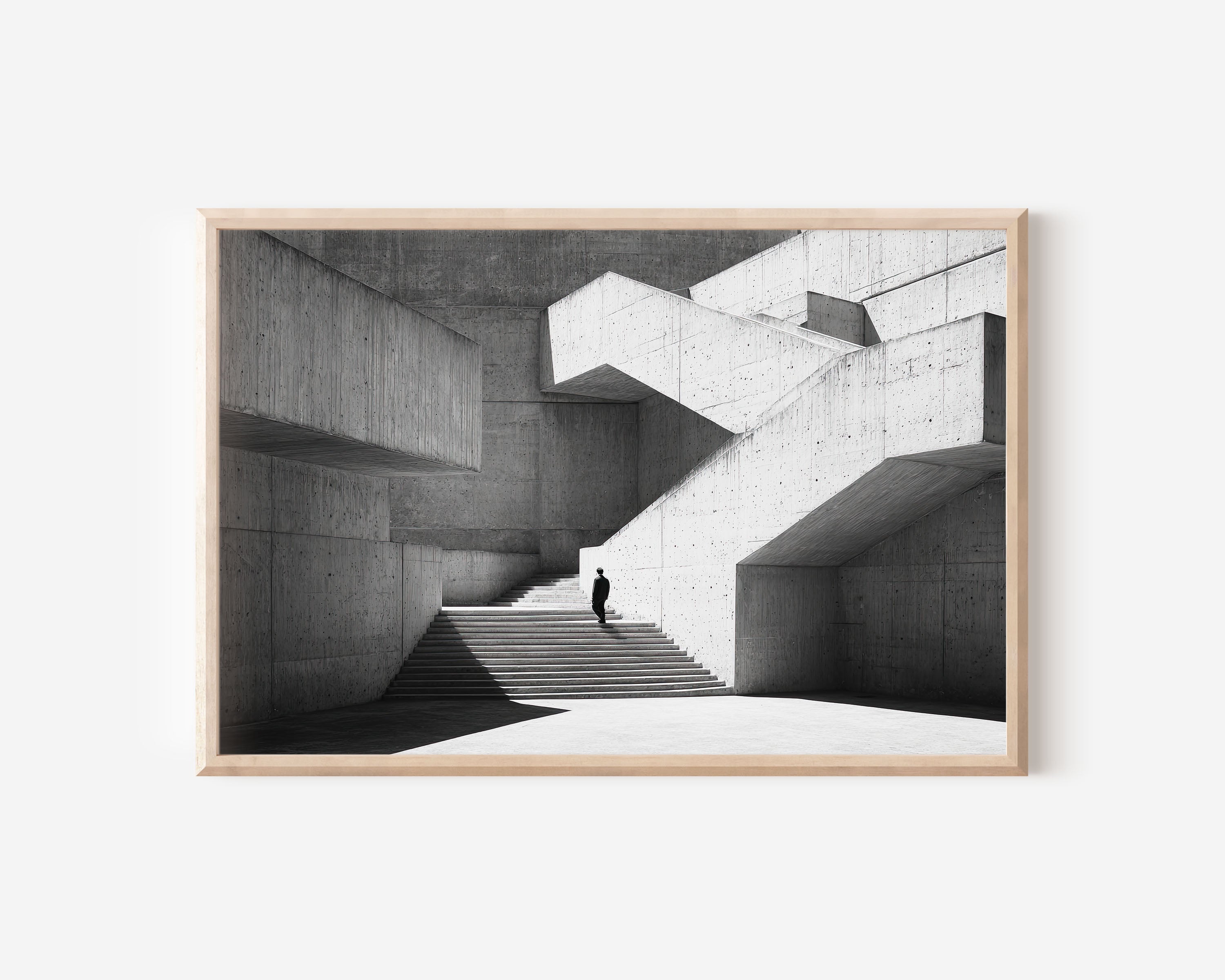 Brutalist Architecture Staircase Print | Black and White Concrete Wall Art | Minimalist Building Photography