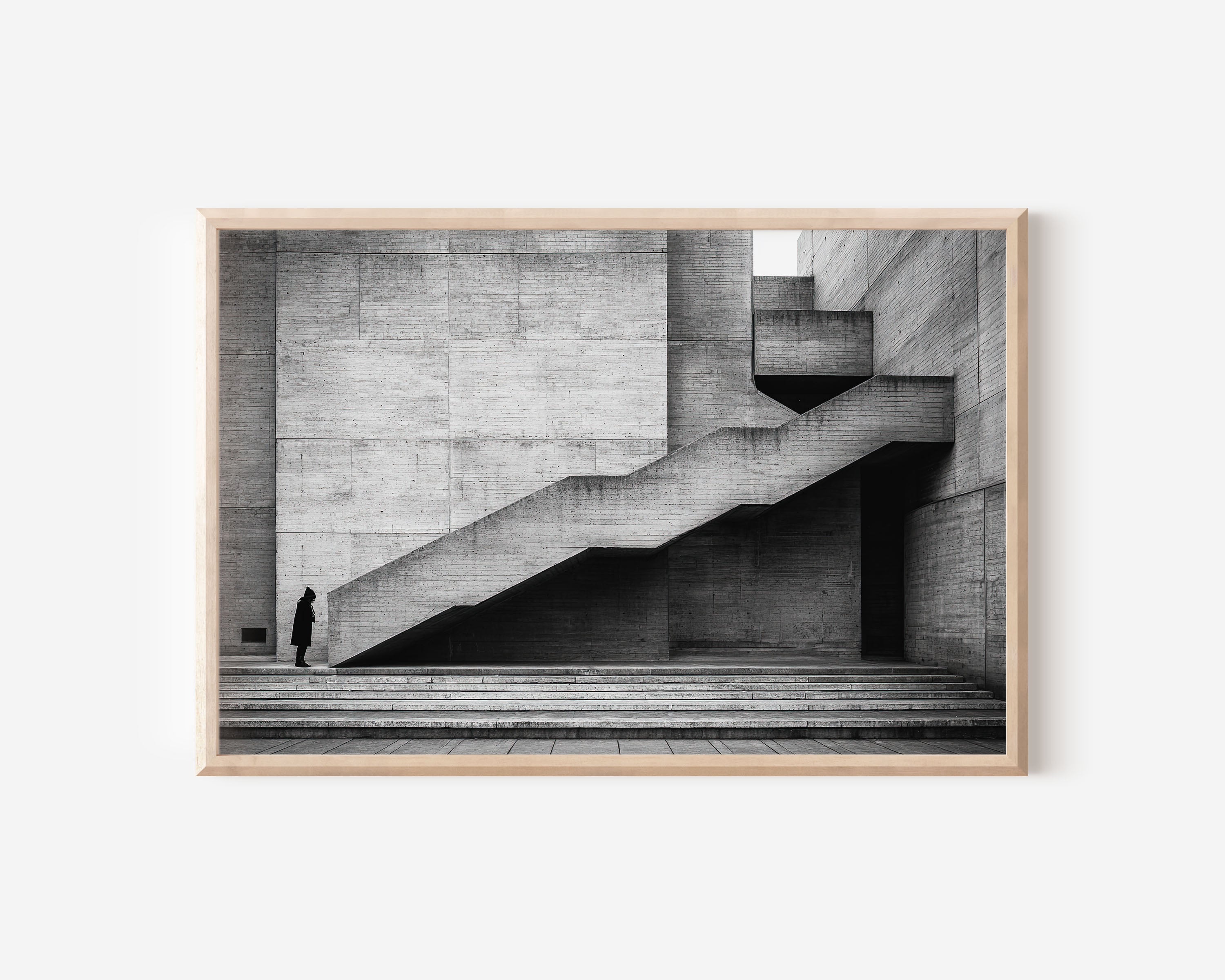Brutalist Concrete Staircase Exterior Print | Black and White Architecture Wall Art | Barbican London Photography